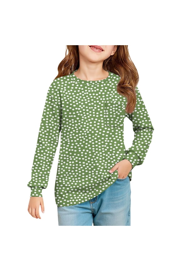 Long Sleeve Shirts for Girls Size 9-10 Fall Casual Floral Graphic T Shirts Comfy Blouses Fashion Clothes Crewneck with Pocket Green 9-10 Years