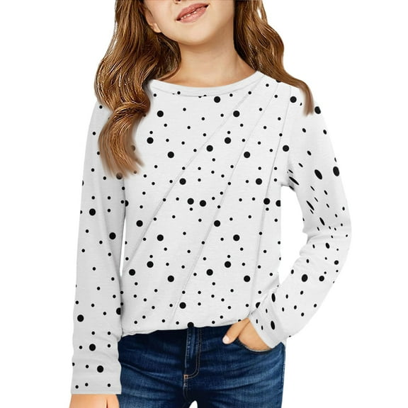 LTTVQM Long Sleeve Shirts for Toddler Girls 3-4 Casual Winter Polka Dots Graphic Tunic Tops Cute Crew Neck Blouses Trendy T-Shirts White 3-4 Years