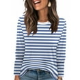 thumbnail image 1 of LTTVQM Long Sleeve Womens Tops Striped Casual Crew Neck T Shirts Loose Fit Color Block Business Dressy Blouses Light Blue XL, 1 of 5