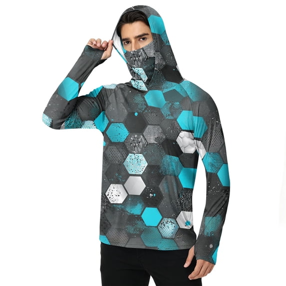 LTTVQM Loose Fit Adult Male Sun Safe Hoodie Long Sleeve Built-in Neck Mask Lightweight Pullover for Beach Camping Vacation Blue 3XL