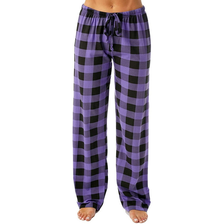 LTTVQM Lounge Pants Women Cotton Soft Drawstring Pajama Pants Buffalo Plaid  Print Lounge Pants Elastic Waist Pj Pants Purple XL 