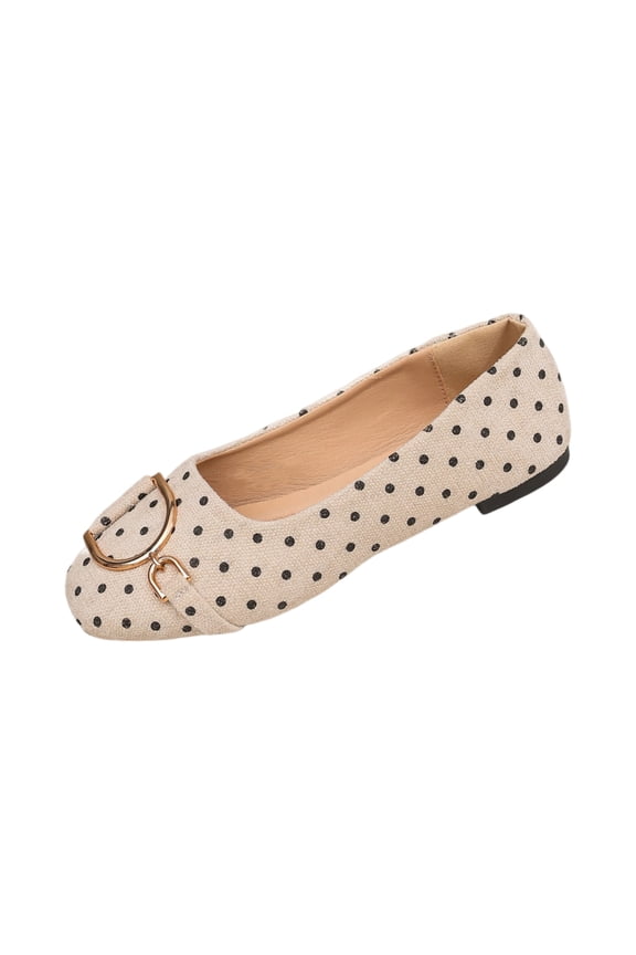 Mary Jane Shoes Women Square Toe Slip on Polka Dot Dress Work Elegant Ballet Flats Comfortable Breathable Arch Support Work Flat Shoes Beige 40(US-8)