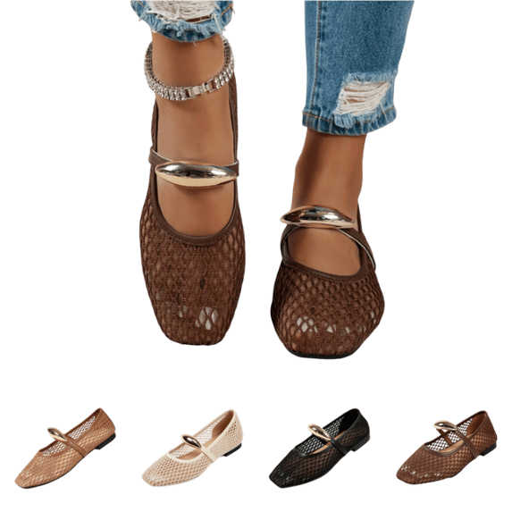 LTTVQM Mary Jane Shoes Women Woven Hollow Out Closed Square Ballet Flats Dressy Casual Comfortable Work Walking Shoes Brown 40(US-8)