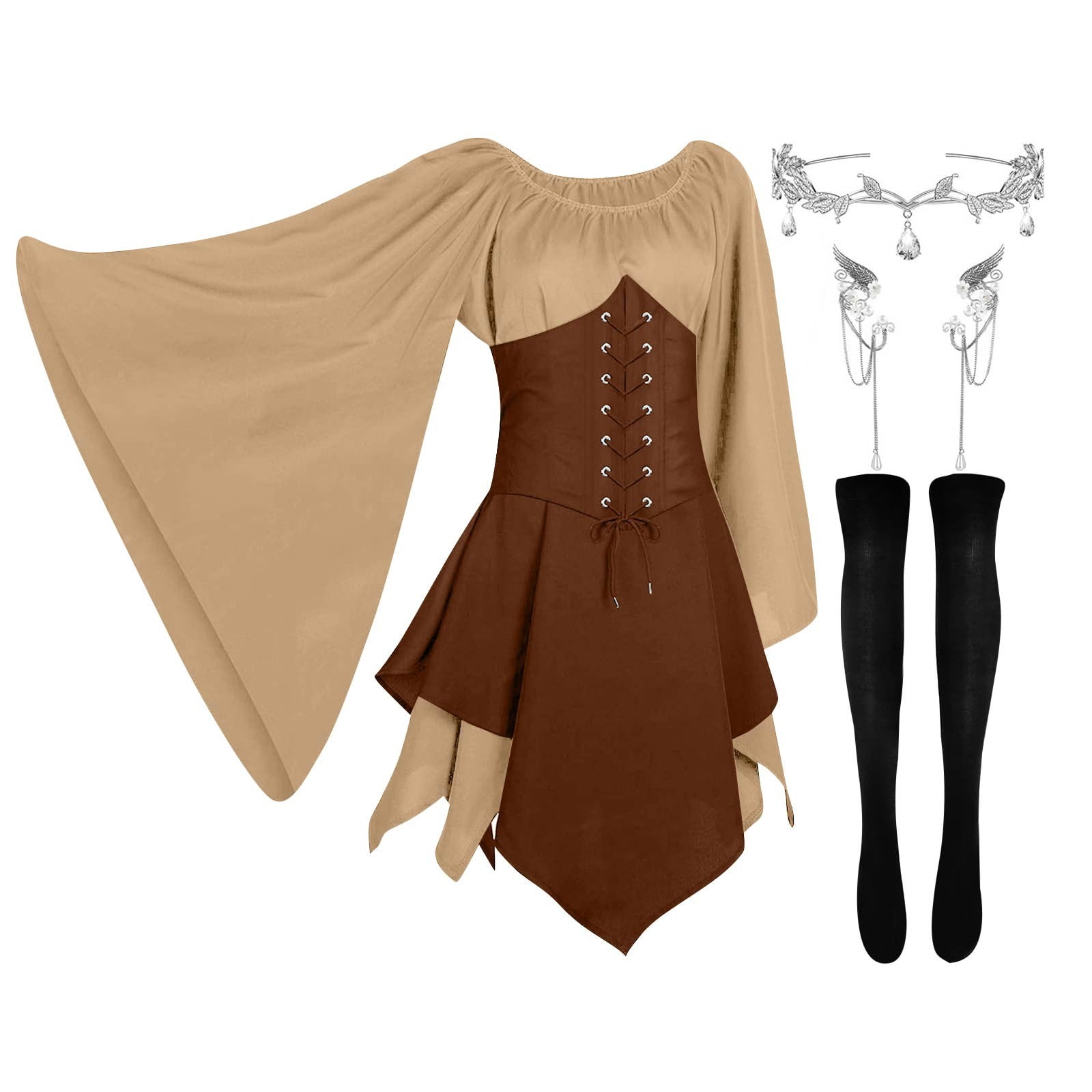 LTTVQM Medieval Dress With Trumpet Sleeves Women,Cosplay Halloween ...