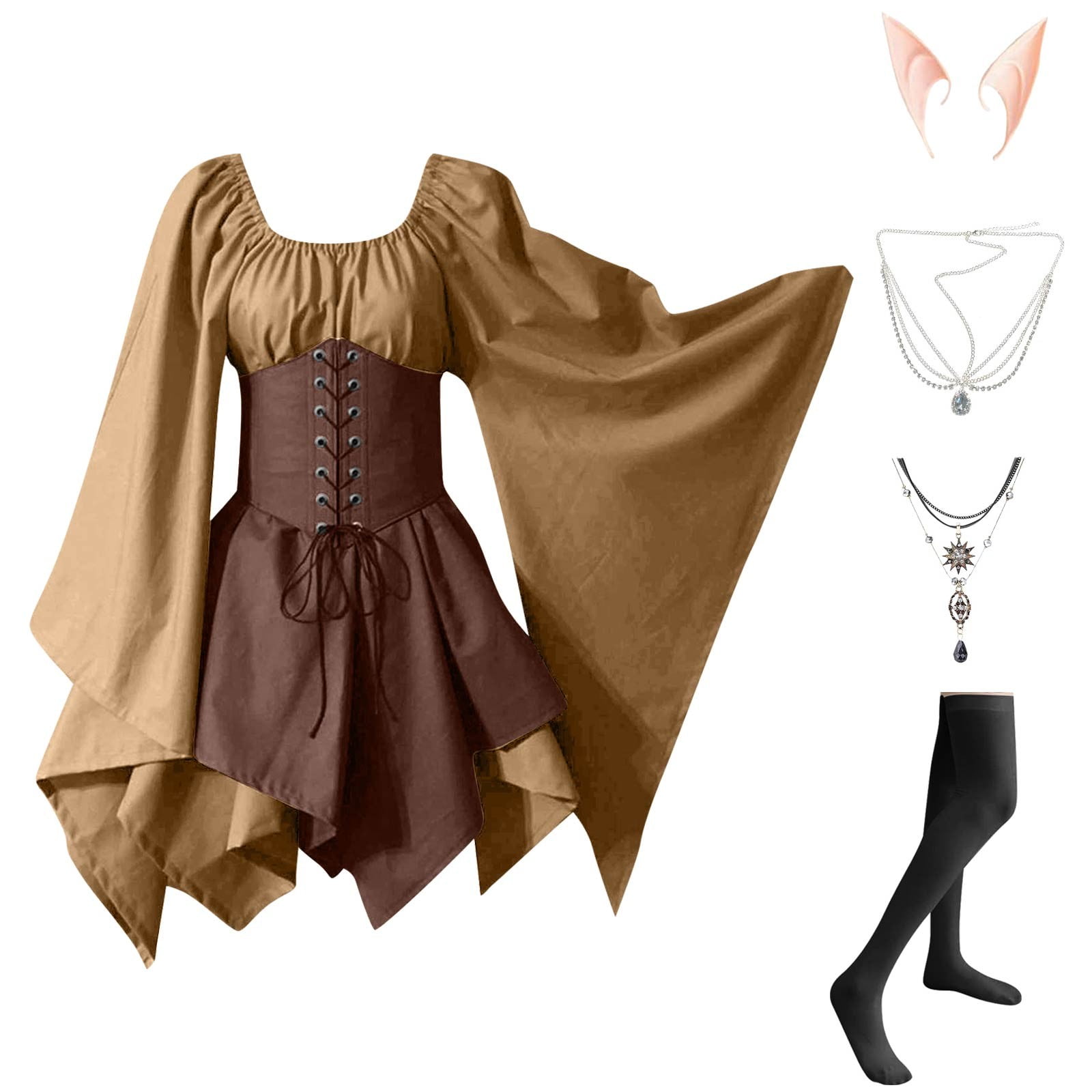 LTTVQM Medieval Dress With Trumpet Sleeves Women,Cosplay Halloween ...