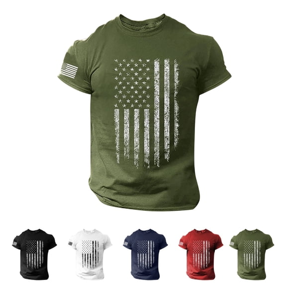 LTTVQM Men Graphic T Shirts 4th of July Patriotic Summer Short Sleeve Workout Outdoor Crew Neck Casual Men T shirts Army Green M