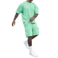 thumbnail image 1 of LTTVQM Men Lightweight Stretch Solid Color Oversize Crew Neck Shirt Elastic Drawcord Waist Multi Cargo Casual Short Pant Summer Outfit Set Fluorescent Green 2XL, 1 of 5