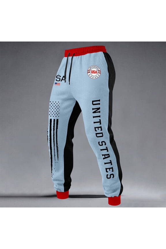 Men's 250 Anniversary Sweatpants Patriotic Drawstring Elastic Waist 1776-2026 Sports Pocket USA Flag Graphic Street Cuffed Joggers Pants Light Blue 3XL