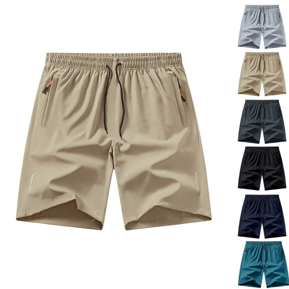 LTTVQM Men's Athletic Shorts Quick Dry Gym Lightweight Running Summer Workout Shorts with Zipper Pockets Khaki XS