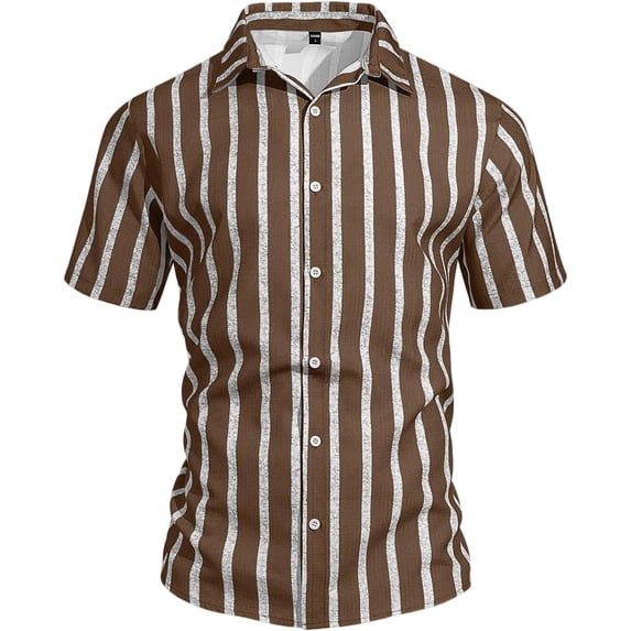 LTTVQM Men's Beach Vacation Striped Shirt Short Sleeve Breathable Tops Lightweight Casual Tees Summer Clothing Wear Brown M
