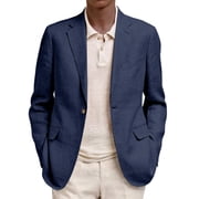 LTTVQM Mens Blazer Jacket Cotton Casual Sports Coats Regular Fit Two Buttons Herringbone Suit Jackets Navy M