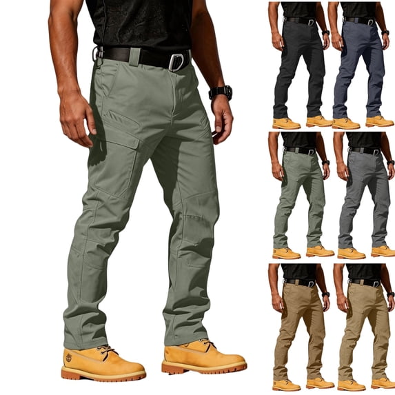 LTTVQM Men's Cargo Pants Ripstop Water Resistant Lightweight Breathable Comfy Hiking Outdoor Work Pants with Pockets Army Green S