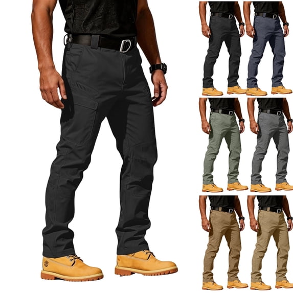 LTTVQM Men's Cargo Pants Ripstop Water Resistant Lightweight Breathable Comfy Hiking Outdoor Work Pants with Pockets Black L