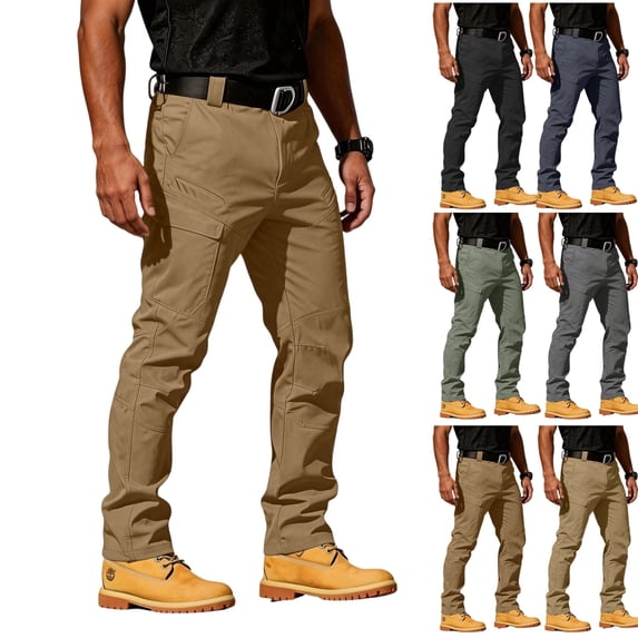 LTTVQM Men's Cargo Pants Ripstop Water Resistant Lightweight Breathable Comfy Hiking Outdoor Work Pants with Pockets Brown L
