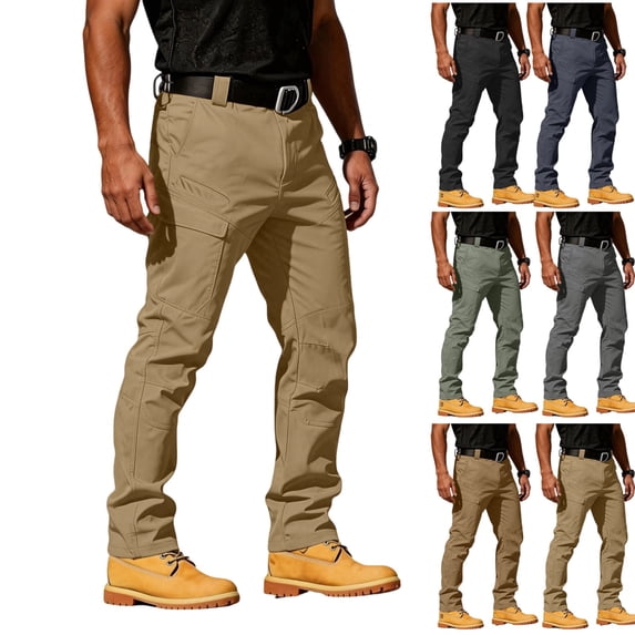 LTTVQM Men's Cargo Pants Ripstop Water Resistant Lightweight Breathable Comfy Hiking Outdoor Work Pants with Pockets Khaki L