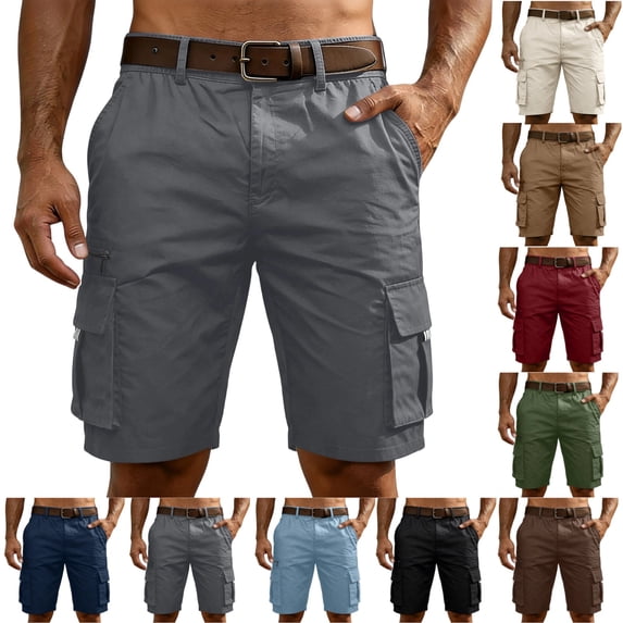 LTTVQM Men's Cargo Shorts Casual Hiking Workout Lightweight with Multi Pockets Casual Golf Outdoor Work Shorts Dark Gray L