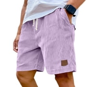 LTTVQM Mens Cargo Shorts Corduroy Soft Elastic Waistband Loose Fit Casual Ribbed Summer Beach Shorts for Men Purple M