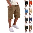 thumbnail image 1 of LTTVQM Men's Cargo Shorts Lightweight Casual Cotton Drawstring Short Elastic Waist Work Running Hiking Shorts with Multi Pockets Khaki 2XL, 1 of 9