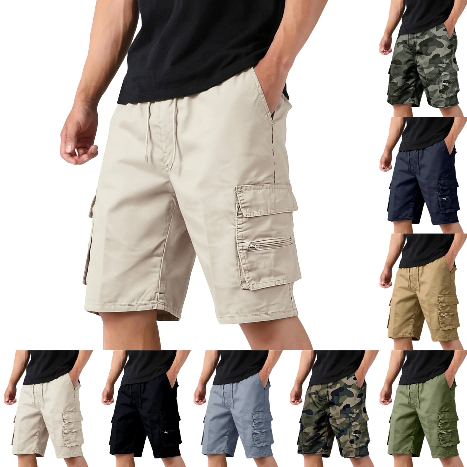 LTTVQM Men's Cargo Shorts Summer Athletic Lightweight Breathable Casual Gym Work Mens Shorts with Zipper Pockets Beige M