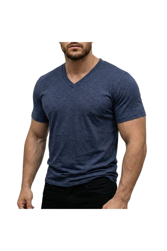 Men's Casual Trendy Tshirts Workout Long Sleeve T-Shirt Spring Summer Lightweight V-Neck Tee Tops Dark Blue M