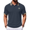 thumbnail image 1 of LTTVQM Men's Casual Waffle Textured Striped Cuff Embroidered Polo Shirt Lightweight Breathable Short Sleeve Collared Top Summer Quick Dry Soft Golf Daily Wear Navy S, 1 of 6