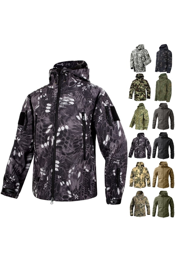 Men’s Coat Soft Shell Fall Fashion Jacket Outdoor Sports Hunting Waterproof Outerwear Coat Snake Pattern 2XL