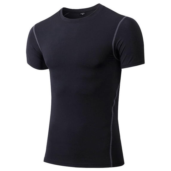LTTVQM Men's Compression Shirts Short Sleeve Athletic Workout Tops Quick Dry T Shirt Summer Comfort Base Layer Undershirt Black L