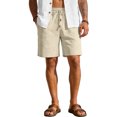 thumbnail image 1 of LTTVQM Men's Cotton Linen Shorts Casual Elastic Waist Drawstring 2026 Summer Beach Vacation Shorts with Pockets Khaki L, 1 of 7