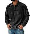 thumbnail image 1 of LTTVQM Men's Fall Fashion Retro Washed Distressed Cotton Lapel Long Sleeve Polo Shirt Black 2XL, 1 of 3