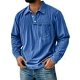 thumbnail image 1 of LTTVQM Men's Fall Fashion Retro Washed Distressed Cotton Lapel Long Sleeve Polo Shirt Blue 2XL, 1 of 3