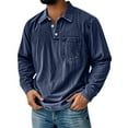 thumbnail image 1 of LTTVQM Men's Fall Fashion Retro Washed Distressed Cotton Lapel Long Sleeve Polo Shirt Navy XL, 1 of 3