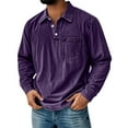 thumbnail image 1 of LTTVQM Men's Fashion Retro Washed Distressed Cotton Lapel Long Sleeve Polo Shirt Wiinter Tops Purple M, 1 of 3