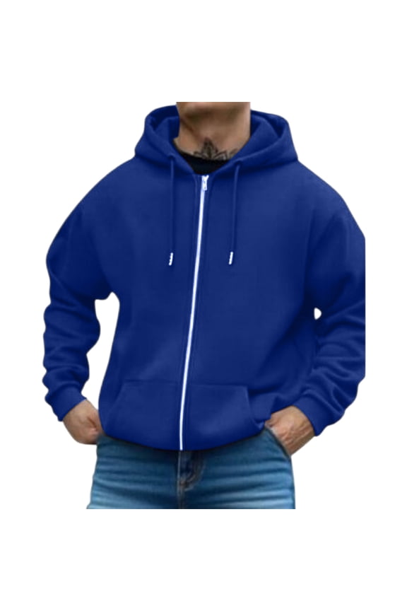Men's Full Zip Up Hoodies Jackets Midweight Coat Pollover Sweatshirt With Pockets Royal Blue 2XL