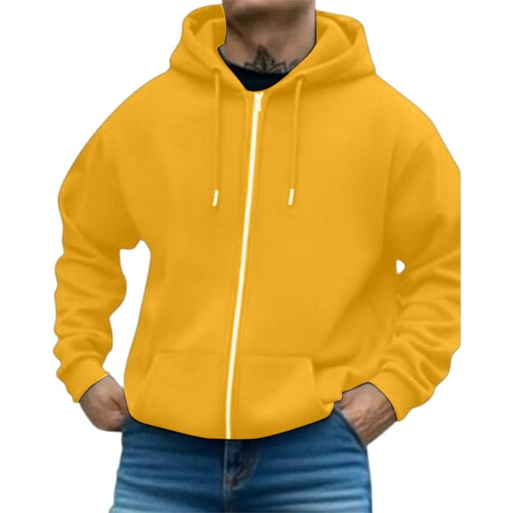 LTTVQM Men's Full Zip Up Hoodies Jackets Midweight Coat Pollover Sweatshirt With Pockets Yellow 2XL