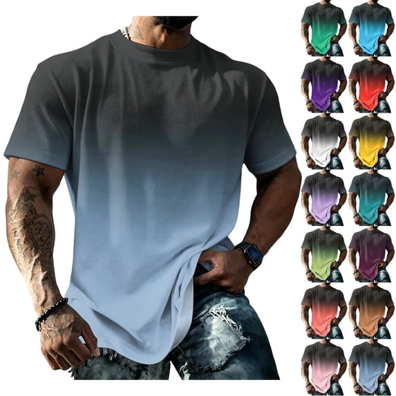 LTTVQM Men's Gradient T Shirt Short Sleeve Casual Loose Fit Round Neck Tee Summer Tops Cyan 2XL