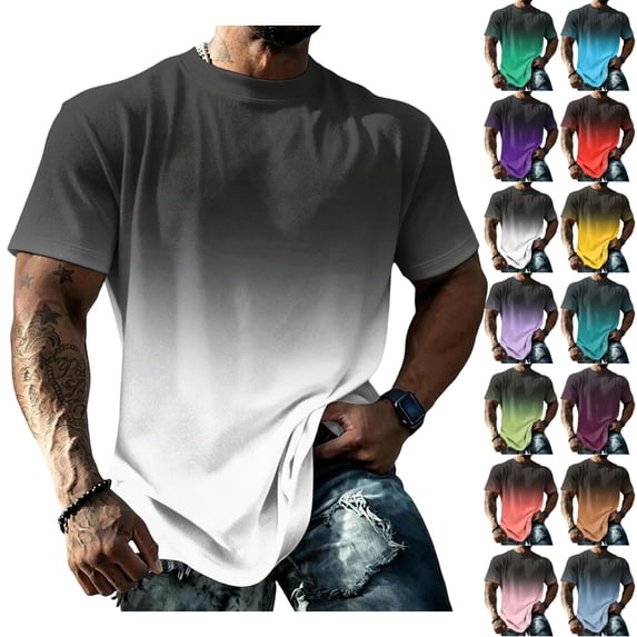 LTTVQM Men's Gradient T Shirt Short Sleeve Loose Fit Breathable Vintage Crew Neck Summer Casual Top White 5XL