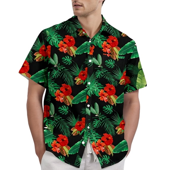 LTTVQM Men's Hawaiian Shirt Short Sleeve Tropical Casual Beach Button Down Pocket Shirts Floral Print Summer Vacation Stretch Lounge Tops Green M