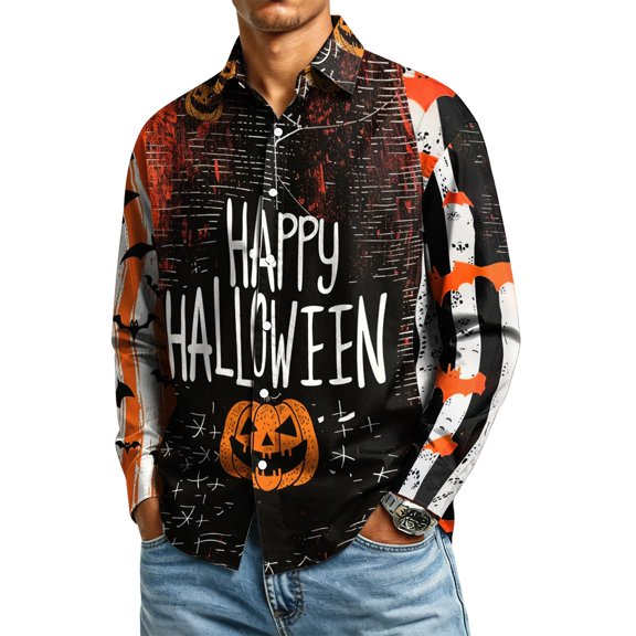 LTTVQM Men's Henley Long Sleeve Shirts Orange Red Split Bat Pumpkin Halloween Print Long Sleeve Stand Collar Casual Athletic Autumn Party Henley Tops Gray S