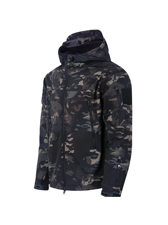 Men's Hooded Waterproof Jacket Lightweight Soft Shell Outdoorcoat Hiking Travel Camouflage 3XL