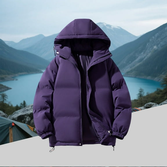 LTTVQM Men's Light Weight Padding Jacket For Winter Outdoor Waterproof Puffer Coat Warm Jackets With Hood Outerwear Purple M
