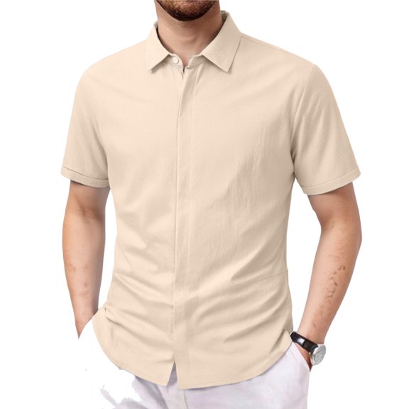 LTTVQM Men's Linen Shirts 2026 Short Sleeve Casual Shirts Button Down Shirt for Men Beach Summer Wedding Shirt Khaki L
