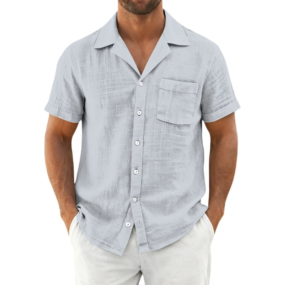 LTTVQM Men's Linen Short Sleeve Shirts 2026 Cotton Casual Lightweight Button Down Shirt Beach Vacation Summer Spring Tops with Pocket White 2XL