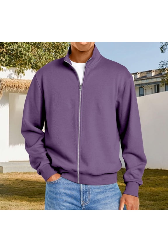 Men's Polar Fleece Jacket Lightweight Full Zip Jackets Outdoor Hiking Casual Soft Warm Coat Purple 3XL