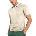 thumbnail image 1 of LTTVQM Men's Polo Shirt Short Sleeve V Neck Summer Casual Classic Lightweight Spring Tees Golf Stylish T-Shirt with Pocket Beige M, 1 of 8