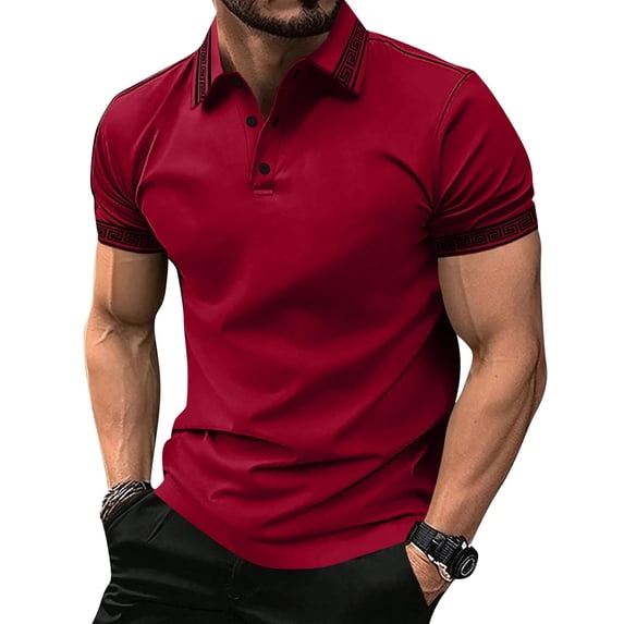 LTTVQM Men's Polo Shirts 2026 Short Sleeve 3 Buttons Soft Cotton Summer T-Shirts Outdoor Classic Fit Casual Performance Golf Shirts Red 3XL