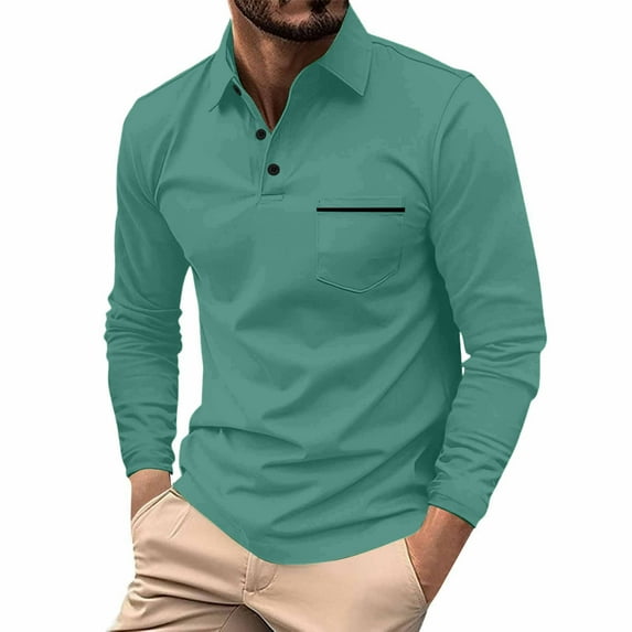 LTTVQM Men's Polo Shirts Long Sleeve 2026 Casual Polo T-Shirts Color Block Slim Fit Golf Polo Fashion Shirt with Pocket Green 3XL