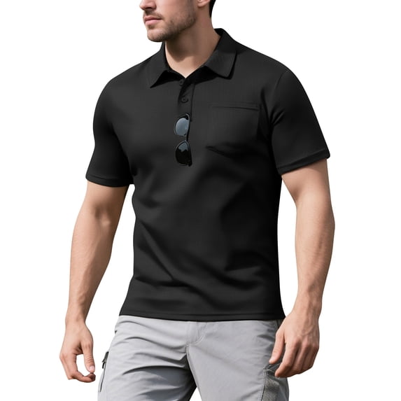 LTTVQM Men's Polo Shirts Short Sleeve 2026 Summer Loose Fit Casual Work Golf Shirts Lightweight Collared T-Shirts with Pocket Black L