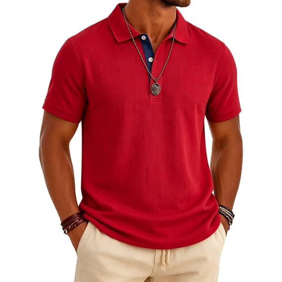 LTTVQM Men's Polo Shirts Short Sleeve Classic Fit 3 Buttons Golf Shirt Soft Breathable Tee Performance Sport Tops Red 3XL