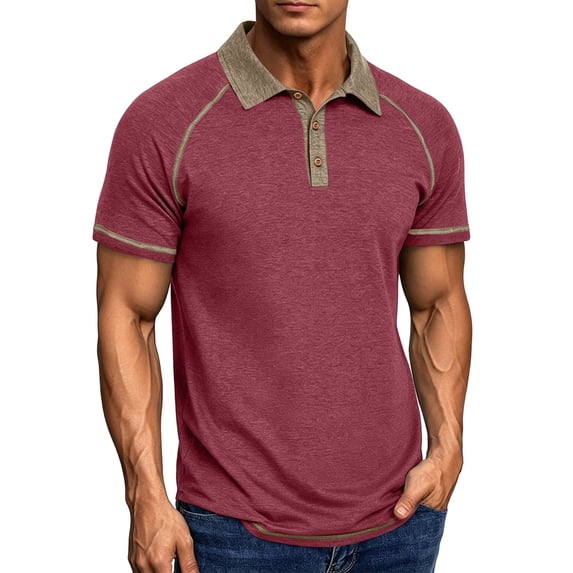 LTTVQM Men's Polo Shirts Short Sleeve Lightweight Casual Classic Button Down Tees Basic Summer Golf Shirt Basic Tops Wine L