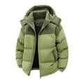 thumbnail image 1 of LTTVQM Men's Puffer Jacket Thickened Winter Coat Warm Stand Collar Color Block Zip Up Hooded Jacket Ski Puffer Coat Green M, 1 of 5